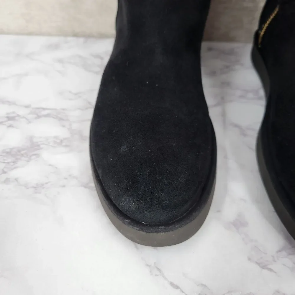 Ugg Black Suede Shearling Sherpa Lined Gold Zipper Women's Boots Size 6